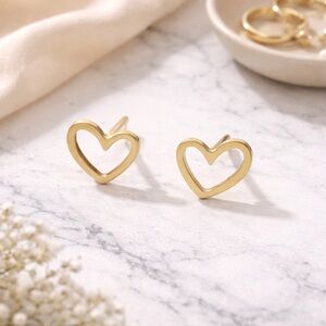Gold Heart Stainless Steel Stud Earrings